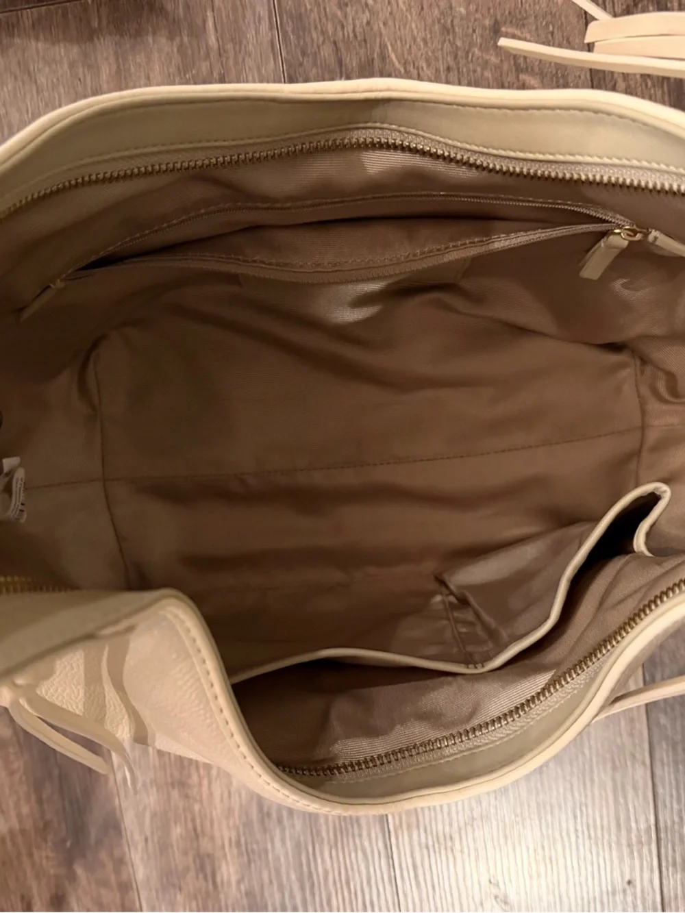 Vince Camuto Ivory Pebbled Leather Hobo with Gold Accents
